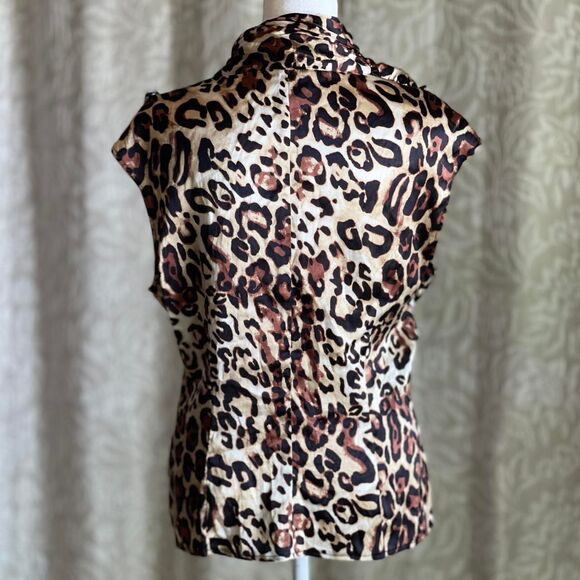 NWOT Vintage Y2K Bebe Leopard Print Silk Blouse Mob Wife Asymmetrical Bow Size L - Picture 5 of 8